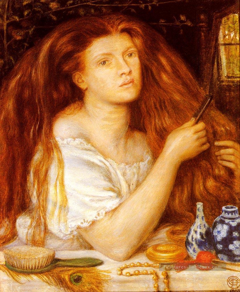 Femme se peignant les cheveux préraphaélite Brotherhood Dante Gabriel Rossetti Peintures à l'huile